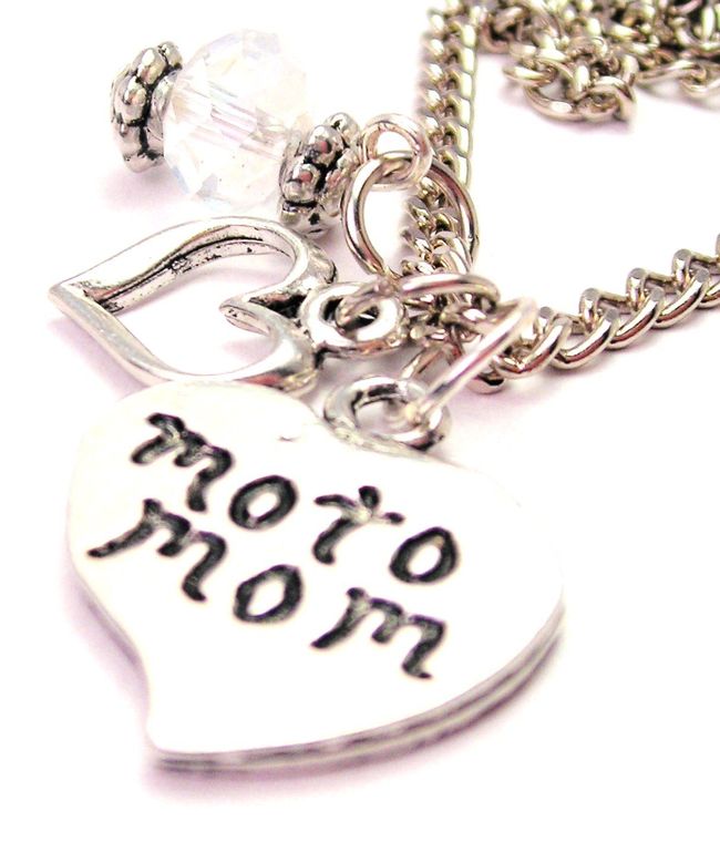 Moto Mom Heart And Crystal 18" Necklace